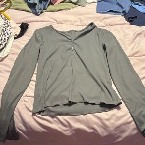 SHEIN Charcoal Buttoned Long Sleeve Top